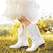 LAURMOSA Kids Cowboy Boots for Girls White Cowgirl Boots Size 11 with Zipper Girls Cowboy Western Equestrian Horseback Riding Shoes Embroidered Fashion Riding Shoes(L1020White 11)