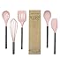 Country Kitchen 5 pc Non Stick Pink Silicone Utensil Set with Rounded Gun Metal Stainless Steel handles for Cooking and Baking