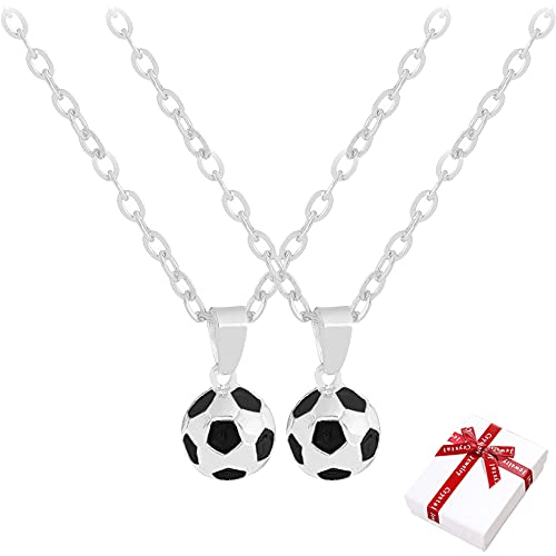 Liitata Lot de 2 colliers de football 3D avec pendentif en forme de ballon de football pour enfant - Cadeau d'anniversaire - Argenté Cover