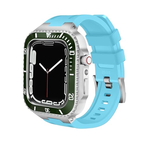 Correa de acero inoxidable de lujo para Apple Watch 45mm con bisel premium