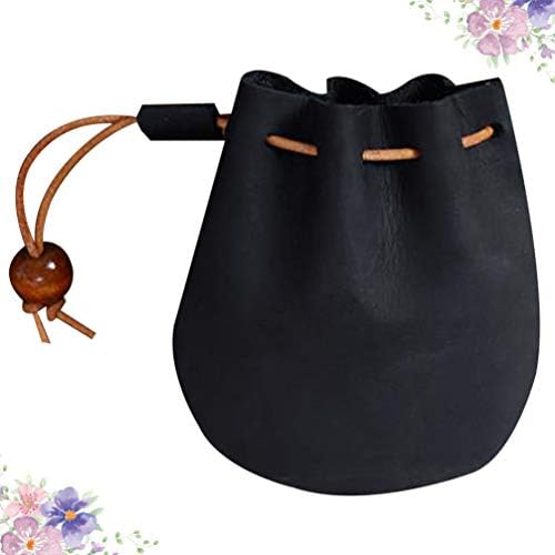 TOYANDONA Small Coin Purse Mini Drawstring Bucket Bags PU Leather Change Pouch Multifunction Key Holder Case for Small Items ID Bank Card Black