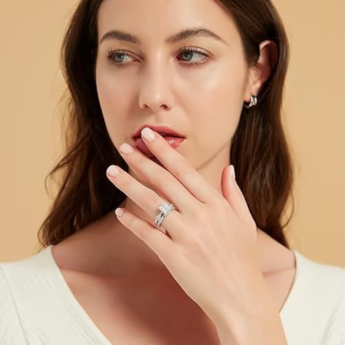 KECHO Personalized Wedding Ring 3-in-1 Set White Gold Plated Cubic Zirconia Halo Ring for Bridal Promise Women's Eternity Ring Sizes 4-134