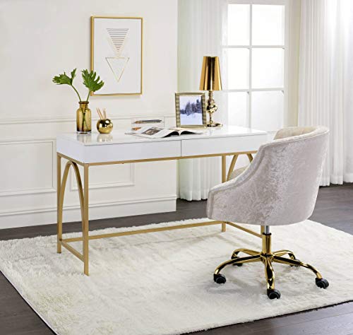 Acme Furniture Lightmane Desk, White High Gloss & Gold #TOP16