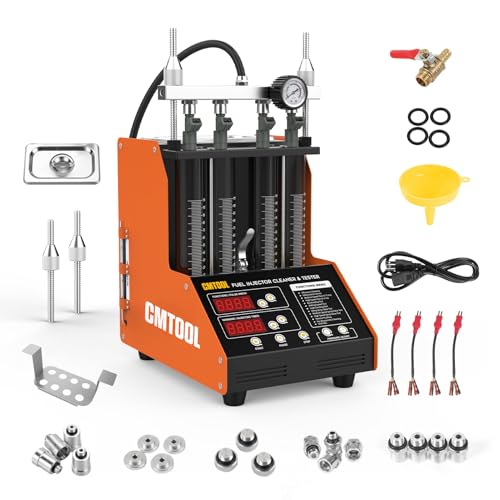CMTOOL Ultrasonic Fuel Injector Cleaner Tester Machine, 70W 4-Cylinder Injector Cleaning & Testing Kit, 9 Test Modes, No-Dismantle Reverse Flush, for Car Motorcycle EGI Vehicles