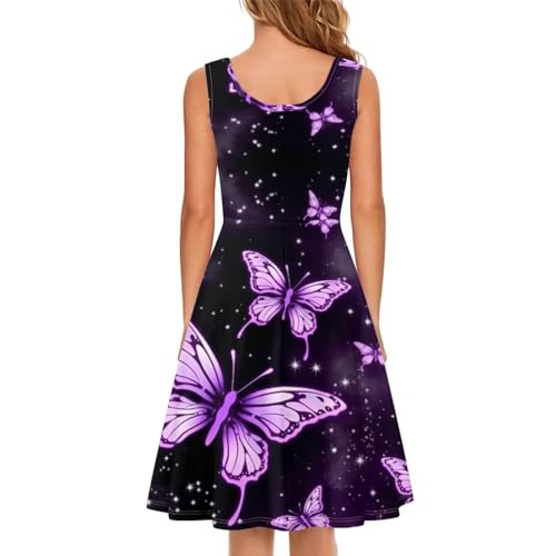 Image of TOADDITDO Women's Sleeveless O Neck Beach A-Line Party Coctail Tank Dresses Flared Sundress