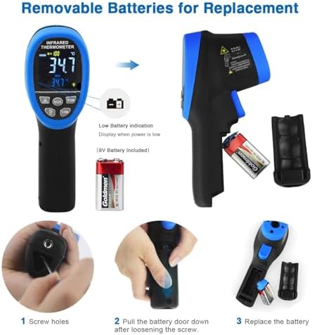 IR Thermometer with Color LCD Display -58℉~3272℉ D:S=50:1, HOLDPEAK Non-Contact Thermometer Gun, Nine Laser Pointer Adjustable Emissivity for Cooking, Grill, Industrial (Not for Human) — 사진 4