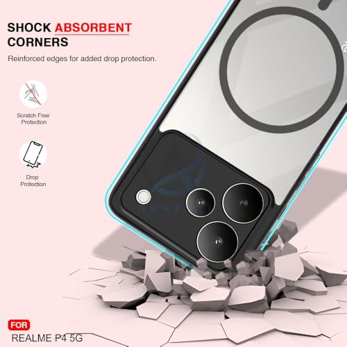 Image of AESTMO Realme P4 5G Back Cover | 360 Protection | Crystal Clear Hard Back Transparent | Compatible with MagSafe Accessories (PC+TPU, Black Bumper)