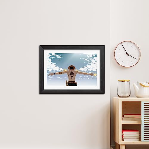 Image of TenorArts Portgas D. Ace Poster One Piece Anime Laminated Photo Frame Painting with Matt Finish Black Textures (12inches x 9inches)