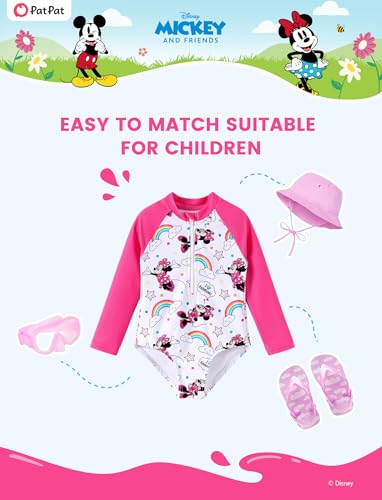 Image of Disney Frozen Stitch Princess Minnie Mouse Girls Swimsuit Long Sleeve Rashguard UPF 50 One Piece Bathing Suit Size 3M-13Y