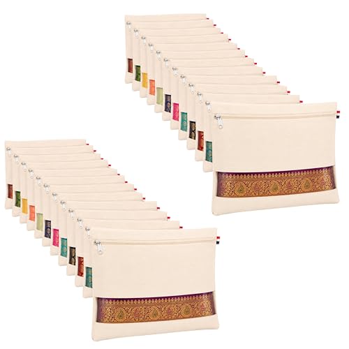 Image of Storite Saree Cover Bags Pack of 24 | Cotton Saree Storage Organizer | with Transparent Window & Zip Closure | Wardrobe Clothes Storage Bags for Sarees, Dresses & Garments | Beige (42 x 37 cm)