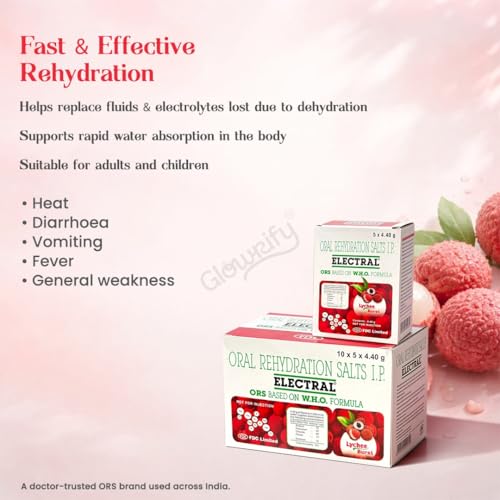 Image of ELECTRAL Oral Rehydration Salts I.P., WHO Formula, 50 Sachets, 4.4g Each (50, Lychee)