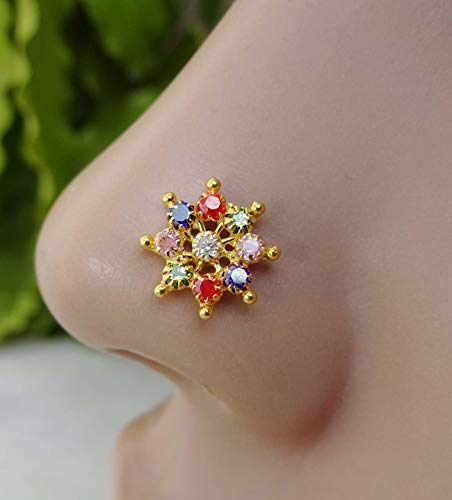 14K Gold Nose Stud,Gem Stone Nose Stud,Indian Nose Ring,Indian Nose Stud,Traditional Nose Stud,Mother Day Sale,Fresh Trends Diamond Nose Stud,Diamond Nose Piercing,Crock Screw Nose Stud(TEJ891)