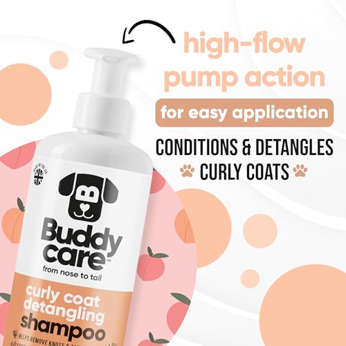 Curly Coat Entwirrendes Hundeshampoo von Buddycare | Tiefenreinigendes Shampoo für Hunde | Pfirsichduft | Mit Aloe Vera und Provitamin B5 (500ml)