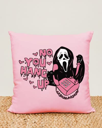 Preliving Funny No You Hang Up First Pink Horror Ghost Design Throw Pillow Cover Pillow Case Valentine's Day Halloween Pillowcase Decoration For Sofa Bedroom Birthday Party Supplies 20'' X 20'' #TOP2