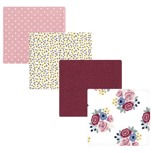 Image of Hudson Baby Unisex Baby Cotton Poly Flannel Receiving Blankets, Blush Navy Floral, One Size