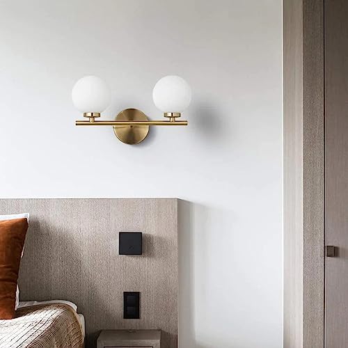 Image of WOKE Double Globe at 180 Degree Indoor /Outdoor Wall Light /Wall Lamp Lighting for Decor Home /Living Room- Golden and Milky,Corded Electric (Without Bulb) 78949