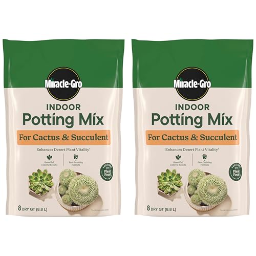 Miracle-Gro Indoor Potting Mix for Cactus and Succulent, Fast-Draining Cactus and Succulent Potting Mix with Plant Food, 8 qt. (2-Pack)