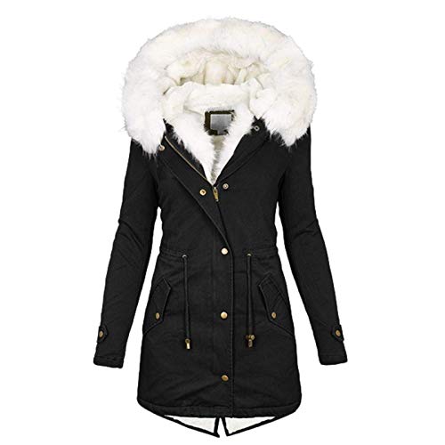 Onsoyours Veste Chaude d'hiver pour Femmes Manteau à Capuche Hiver éPaissir Parka Chaude Polaire en Peluche Blousons avec Fermeture à Glissière et Bouton Doudoune A Noir XL