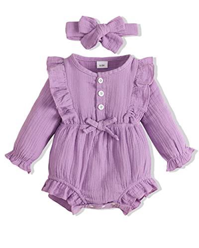 Image of Renotemy Infant Baby Rompers Girl Cotton Outfits Long Sleeve Jumpsuits One-Piece Bodysuit Baby Girl Clothes 3-6 Months