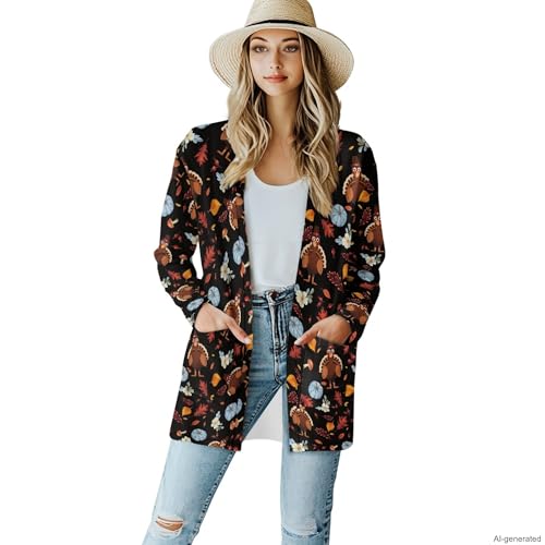 Image of Forchrinse Red Ladybug Cardigan for Women Causal Long Sleeve Open Front Cardigans Sweater Fashion 2024 Fall Coat with Pockets