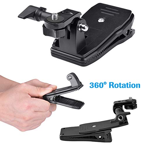 3in1 Powerful Anti-Slide 360° Rotary Action Cam Sports Camera Backpack Strap Clip Mount Kit Quick Release Clamp Holder Compatible w/GoPro DJI OSMO Insta360 Akaso Travel Outdoor Vlogging Accessories