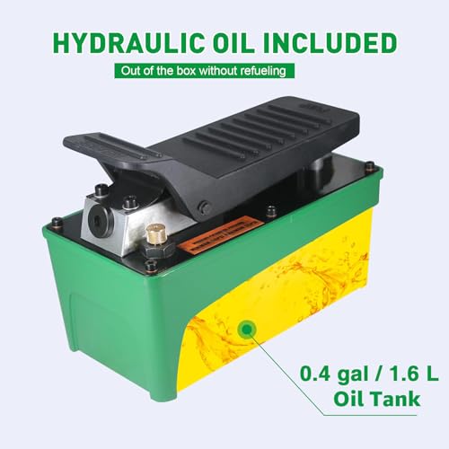Image of 10,000 PSI Air Hydraulic Pump, 1.6L Reservoir, NPT 3 /8 inch Oil Outlet, NPT 1 /4 inch Inlet, Foot Pedal Operated, for Auto Body Frame Machines, Hydraulic Press, and Hole Punch, Green
