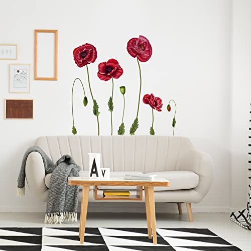 AnFigure Wall Stickers for Living Room, Red Poppy Flower Wall Decals ...