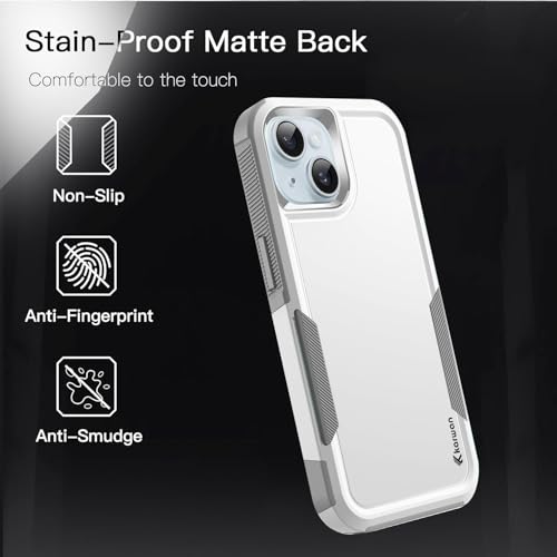 Image of KARWAN Shockproof Back Case Cover Compatible with iPhone 14 Plus, Heavy Duty Case with 360 Degree Camera Protection, Dual Layer Rugged Bumper Protection Cover with Matte Finish (White)