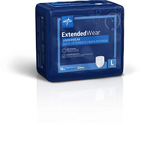 Medline Protection Plus Extended Capacity/Overnight Protective Underwear, Large, 14 Count (Pack of 4)
