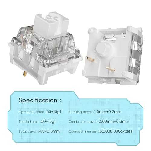 Image of ZhouWang White Shark Keyboard Switch, Pre-Lubricated Dustproof Clicky Switch, Suitable for 3D-Printed Clickers and Gaming Mechanical Keyboards(90Pcs)