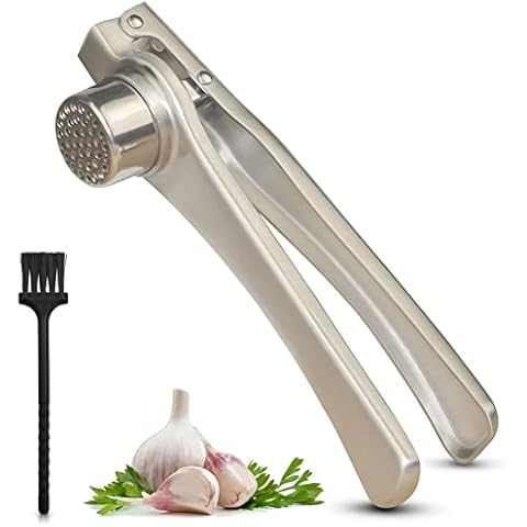 Garlic Press Stainless Steel, Heavy Duty Garlic Mincer, Easy to Clean, Professional Garlic Crusher, Easy to Use, Upgraded Garlic Smasher, Dishwasher Safe Cover