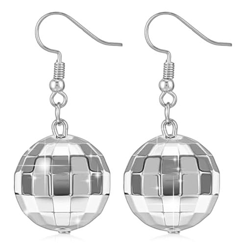 Mirrorball Earrings - Women's 70s Disco Ball Dangle Earrings for Dance Party Costume Accessories - Main Image