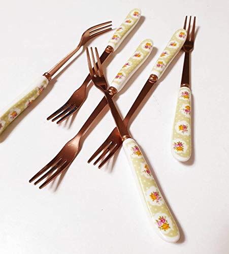 The Gift Beautique Lot de 6 fourchettes à dessert avec manche en céramique Vert clair