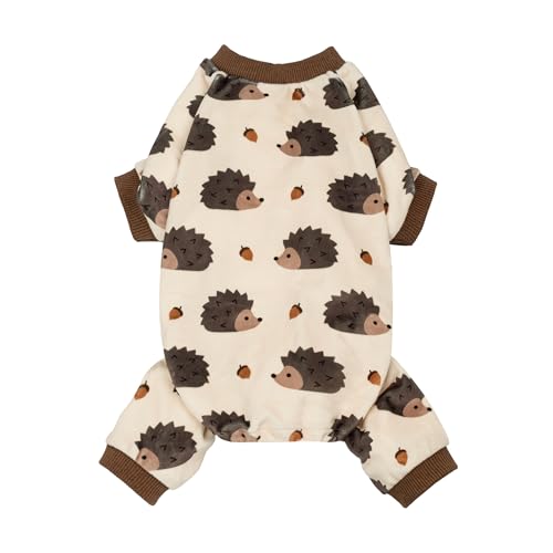 Image of Fitwarm Funny Hedgehog Dog Pajamas, Warm Winter Dog Clothes for Small Dogs Boy Girl, Cozy Pet Onesie with Feet, Beige, Brown, Medium