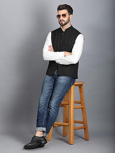 Image of Ethluxis Men's Designer Solid Nehru Jacket /Waist Coat /Bandhgala