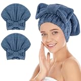 SUNLAND Gorros grandes de microfibra para secar el cabello con nudo de moño, gorro de ducha de secado rápido, suave y absorbente, turbante para cabello rizado, grueso y húmedo, 11 x 13.4 pulgadas