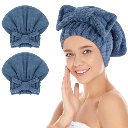 SUNLAND Gorros grandes de microfibra para secar el cabello con nudo de moño, gorro de ducha de secado rápido, suave y absorbente, turbante para cabello rizado, grueso y húmedo, 11 x 13.4 pulgadas