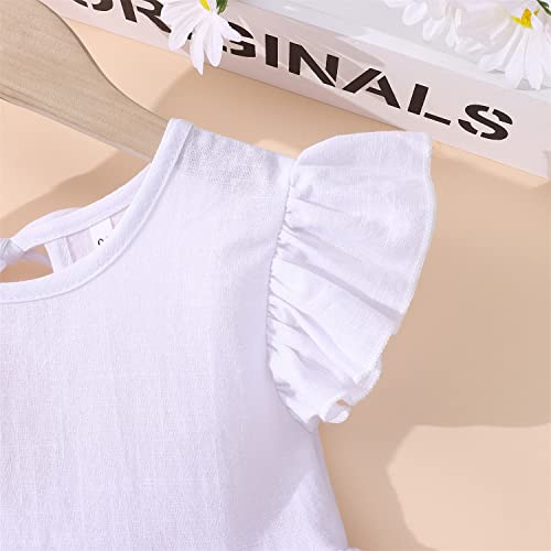 Toddler Baby Girl Dress Summer Cotton Linen Ruffle Halter Sleeveless Kids Casual Beach Party Dresses 2-7 Years (White, 2-3T, 2_Years) #TOP4
