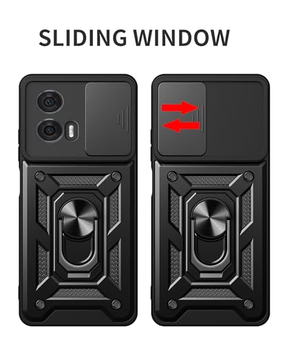 Image of SPAZY CASE Motorola Moto Edge 50 Fusion 5G Back Cover | Heavy Duty Hybrid Case with 360 Degree Rotating Finger Ring Holder + Slider Shutter Camera Protection Case for Moto Edge 50 Fusion 5G - Black