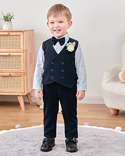 ZOEREA Baby Jungen Bekleidungsset Anzug 1-5 Jahre, Kleinkind Gentleman Festliche Taufe Hochzeit Langarm Kleid Hemd + Bowtie + Weste + Boutonniere + Hosenträge – Bild 3