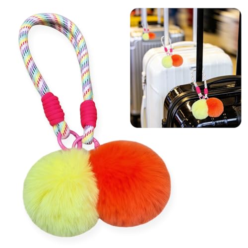 Pom Pom Luggage Identifiers for Suitcases Neon Fluffy Bag Charms with Heavy Duty Braided Rope High Visibility Suitcase Markers Travel Essentials for Easy Identification