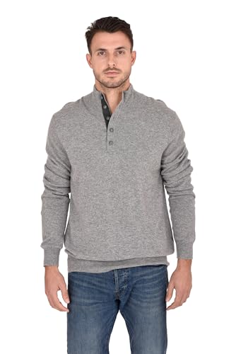 Cashmeren Men's Contrast Mockneck Pullover 100% Pure Cashmere Button Up Polo Neck Sweater