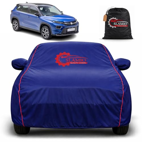 Image of Premium 100% Waterproof Car Cover for Toyota Hyryder Model | All-Weather, UV & Dust Protection | Heavy-Duty 3-Layer Fabric | Custom Fit with Mirror & Antenna Pockets | Navy Blue