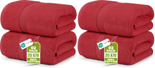 Image of Utopia Towels Luxurious Jumbo Bath Sheet 2 Piece, 600 GSM, 35 by 70 Inches, 100% Ring Spun Cotton, Highly Absorbent and Quick Dry Extra Large Bath Towel, Super Soft Towel, Red (Pack of 2)