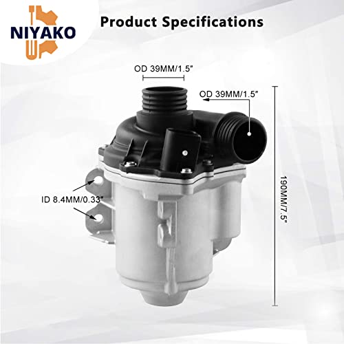 Niyako Electric Coolant Water Pump With Bolts Replacement# 𝟏𝟏-𝟓𝟏-𝟕-𝟔𝟑𝟐-𝟒𝟐𝟔 𝟏𝟏𝟓𝟏𝟕𝟔𝟑𝟐𝟒𝟐𝟔 𝟗𝟒𝟏𝟓𝟎𝟒𝐄 𝟏𝟏𝟓𝟏𝟕𝟓𝟖𝟔𝟗𝟐𝟖 Fit 2007-2016 E60 E61 E82 E88 E90 F01 640I 535I 740I #TOP5