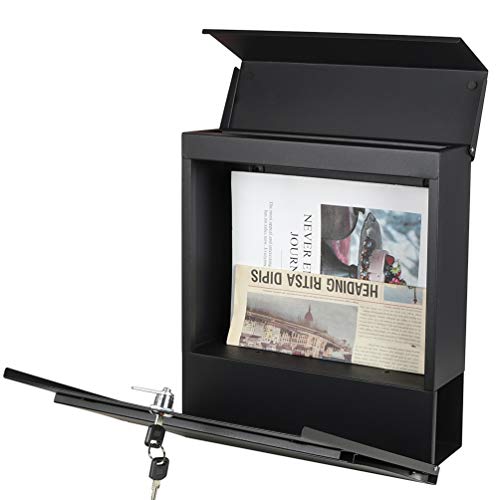 Jssmst Locking Mailbox Wall Mount- Waterproof mailboxes with Secure Key Lock and Newspaper Compartment, Key Lock Drop Box Extra Large Capacity, 12.9 x 4.1 x 14.2 Inch, Black, SM-HPB936 New
