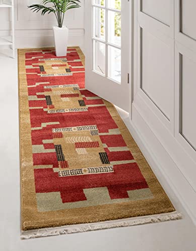 Rugs.com Kashkuli Gabbeh Collection Rug – 2' 7 x 10' Runner Rust Red Medium Rug Perfect for Hallways, Entryways