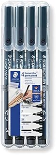 Staedtler 31-9WP4GS Lumocolor Pack of 4 Permanent Pens Markers with Assorted Tips, Black