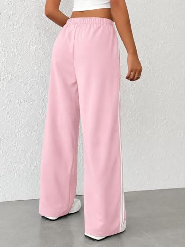 Image of SAKHWALA Women Track Pant | Women's Wide Leg Track Pants High Waist Drawstring Sweatpants with Side Stripes, Casual Loose Fit Lounge Joggers, Dark Grey