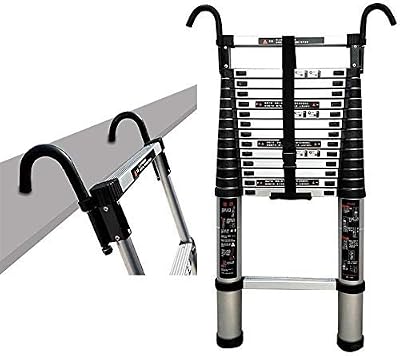 Telesladder Ladders 2-4M Aluminumextension Ladder Heavy-Duty Extendablecopiwith Fixed Hook for Construction Climb Home Builders Attic Marriage/4M/14.4Ft